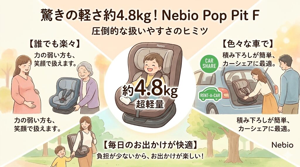ネビオのポップピットFの良い口コミ|軽くて扱いやすい(約4.8kg)