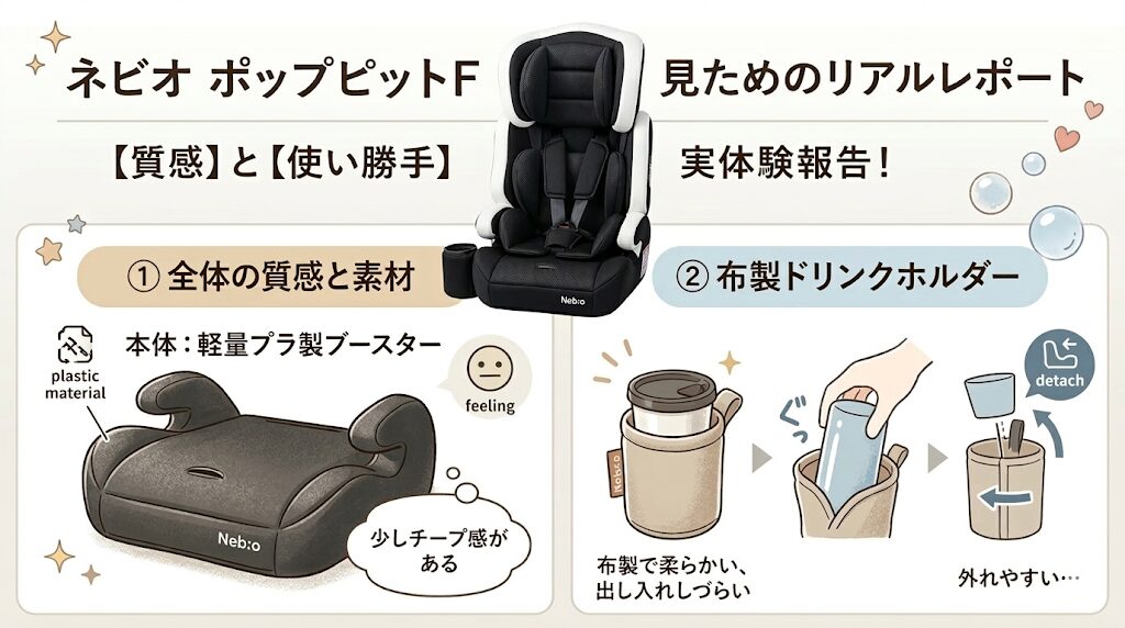 ネビオのポップピットFの悪い口コミ|安っぽい・ドリンクホルダーが布製い
