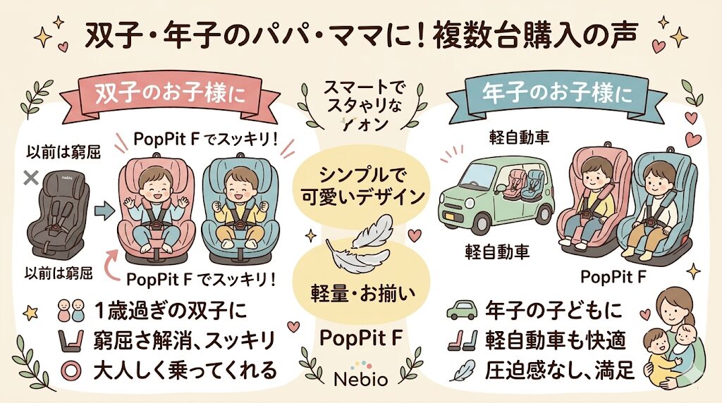 ネビオのポップピットFを複数台購入している人の意見|双子や年子用に同時購入した人の声