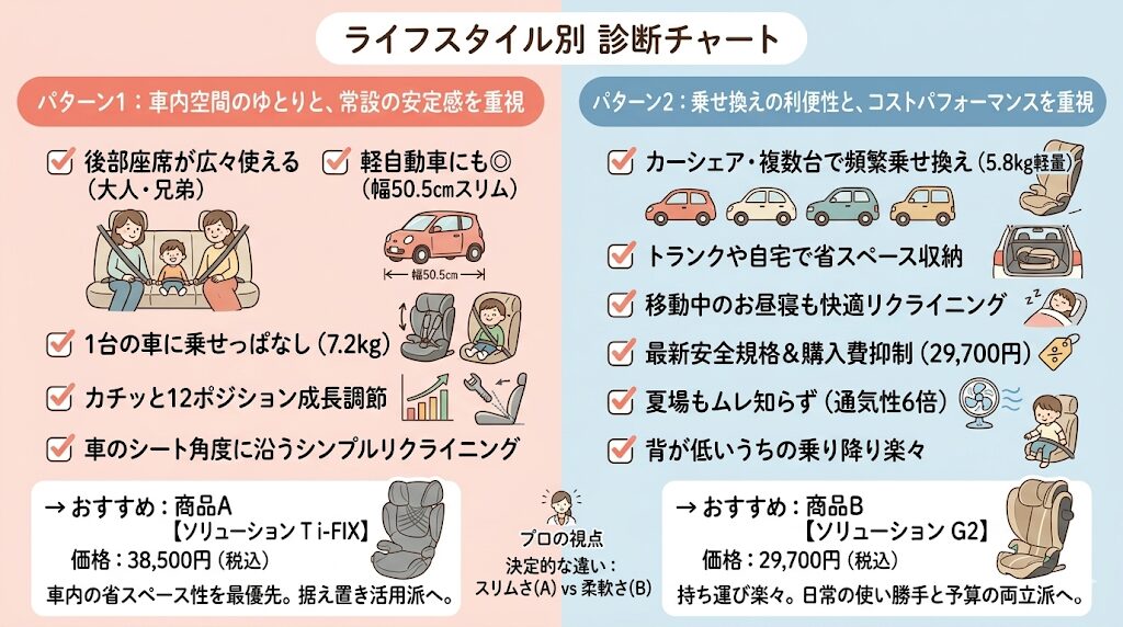 ソリューションはどっちのモデルがおすすめ?ライフスタイル別診断チャート