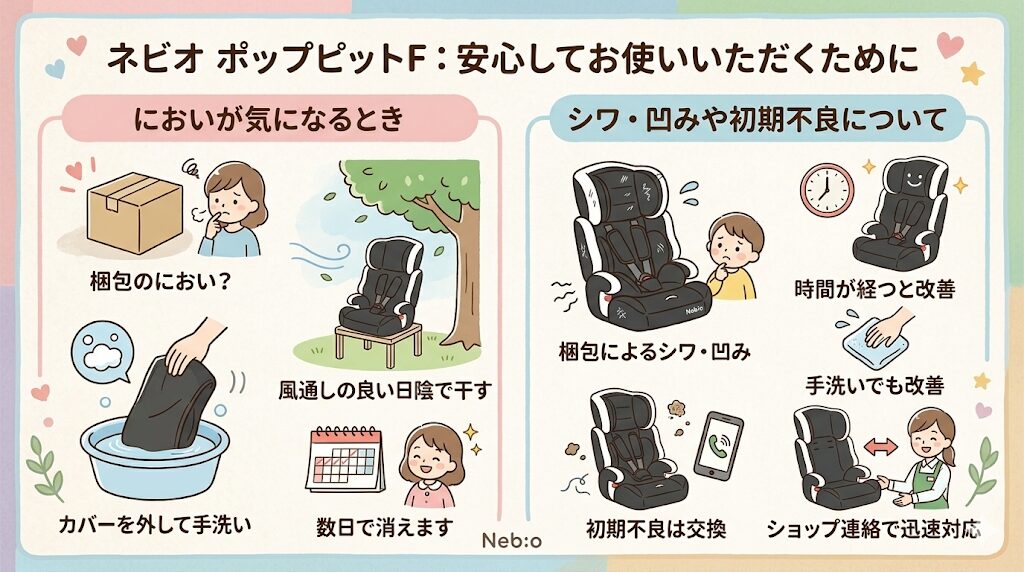 ネビオのポップピットFの悪い口コミ|開封時に強い臭い、ビニール臭がする・品質管理に問題が見えるの解決策