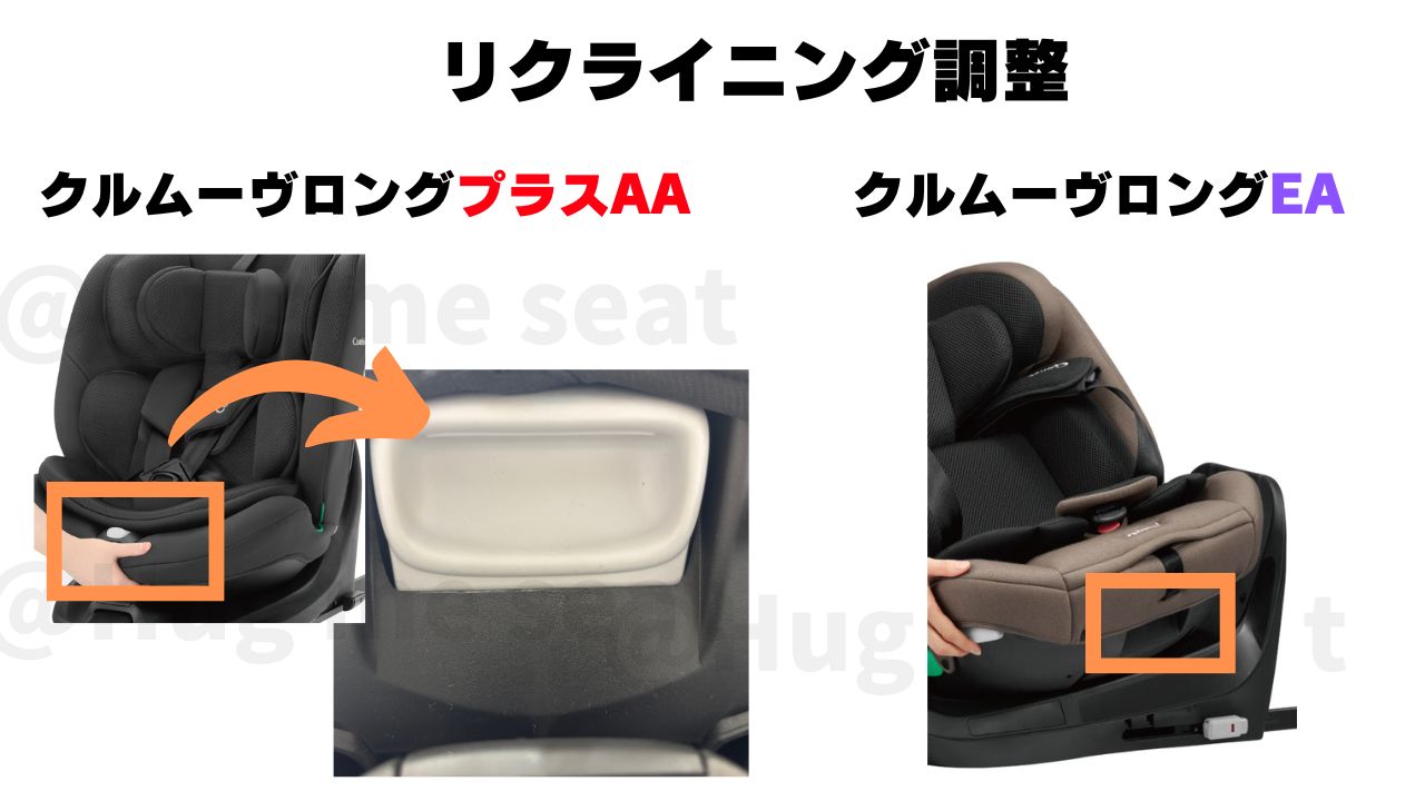 クルムーヴロングプラスAAとクルムーヴロングEAのリクライニング調節の違い【実際の写真】