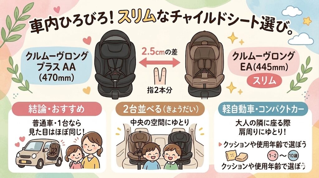 幅：車内を広く保つなら横幅445mmのクルムーヴロングEA