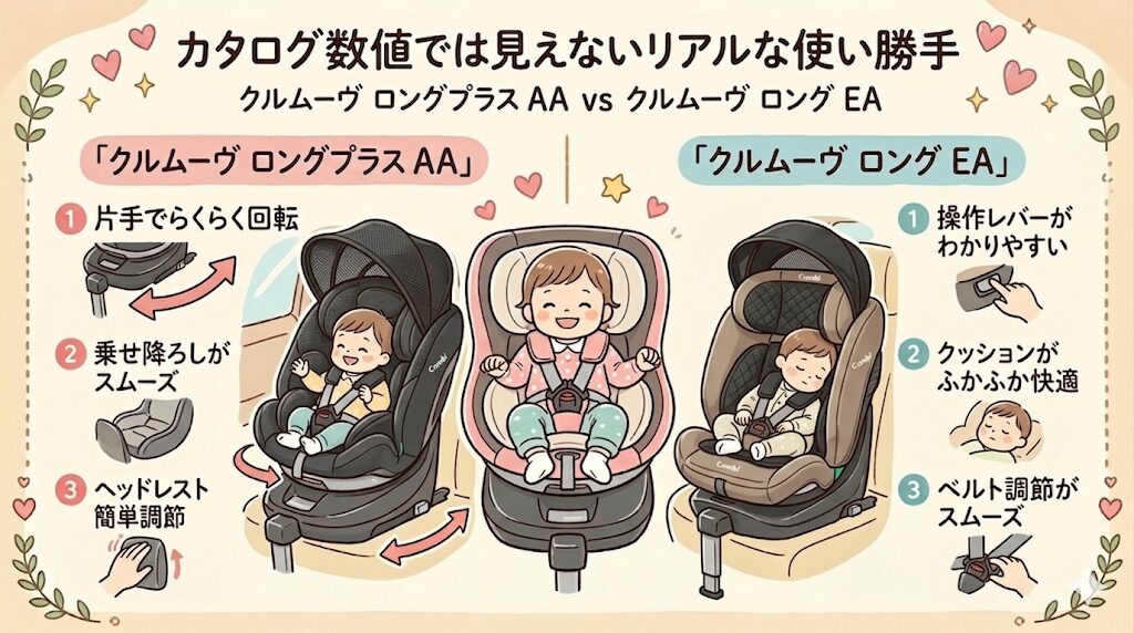 クルムーヴロングプラスAAとクルムーヴロングEAのカタログ数値では見えないリアルな使い勝手