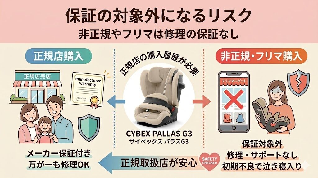 保証の対象外になるリスク：非正規やフリマは修理の保証なし