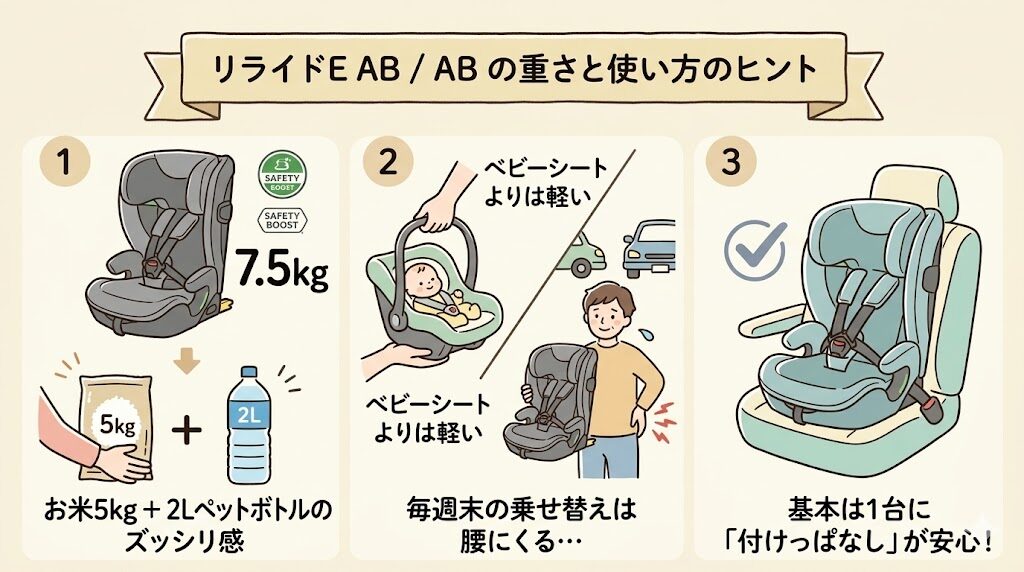 本体の重さが7.5kgで乗せ替え時に負担