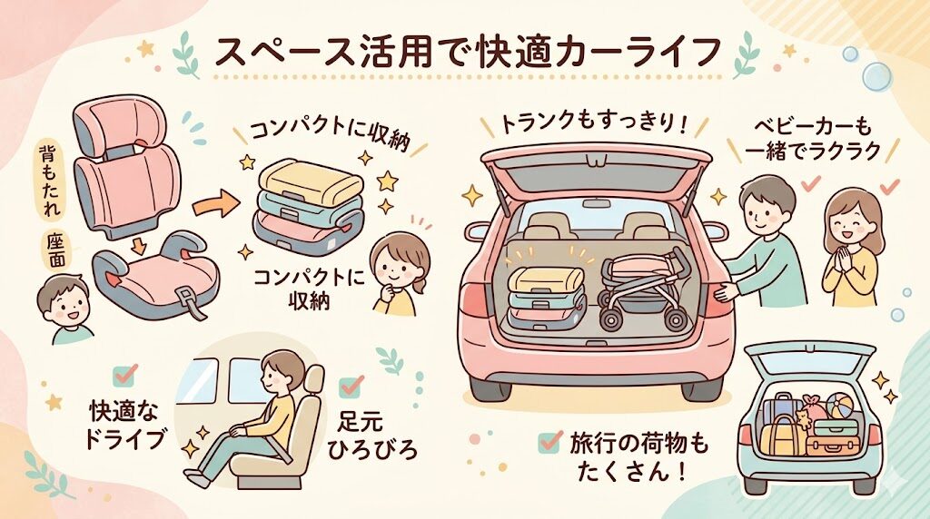 リライドE ABとリライドABを使わない時は背もたれを外せるコンパクト収納