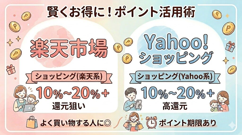 ポイント還元率が高いのは楽天市場とYahoo!ショッピング