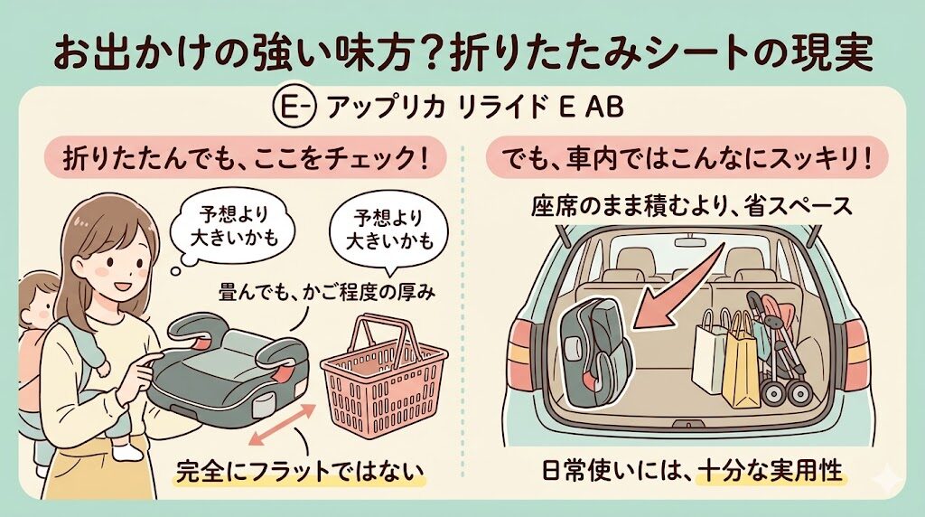 アップリカのリライドE ABの悪い口コミ：折りたたみ時も一定の厚みがある