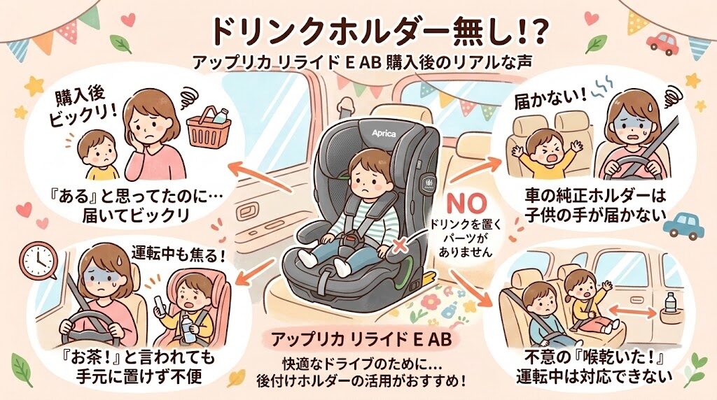 アップリカのリライドE ABの悪い口コミ：ドリンク置き場がない